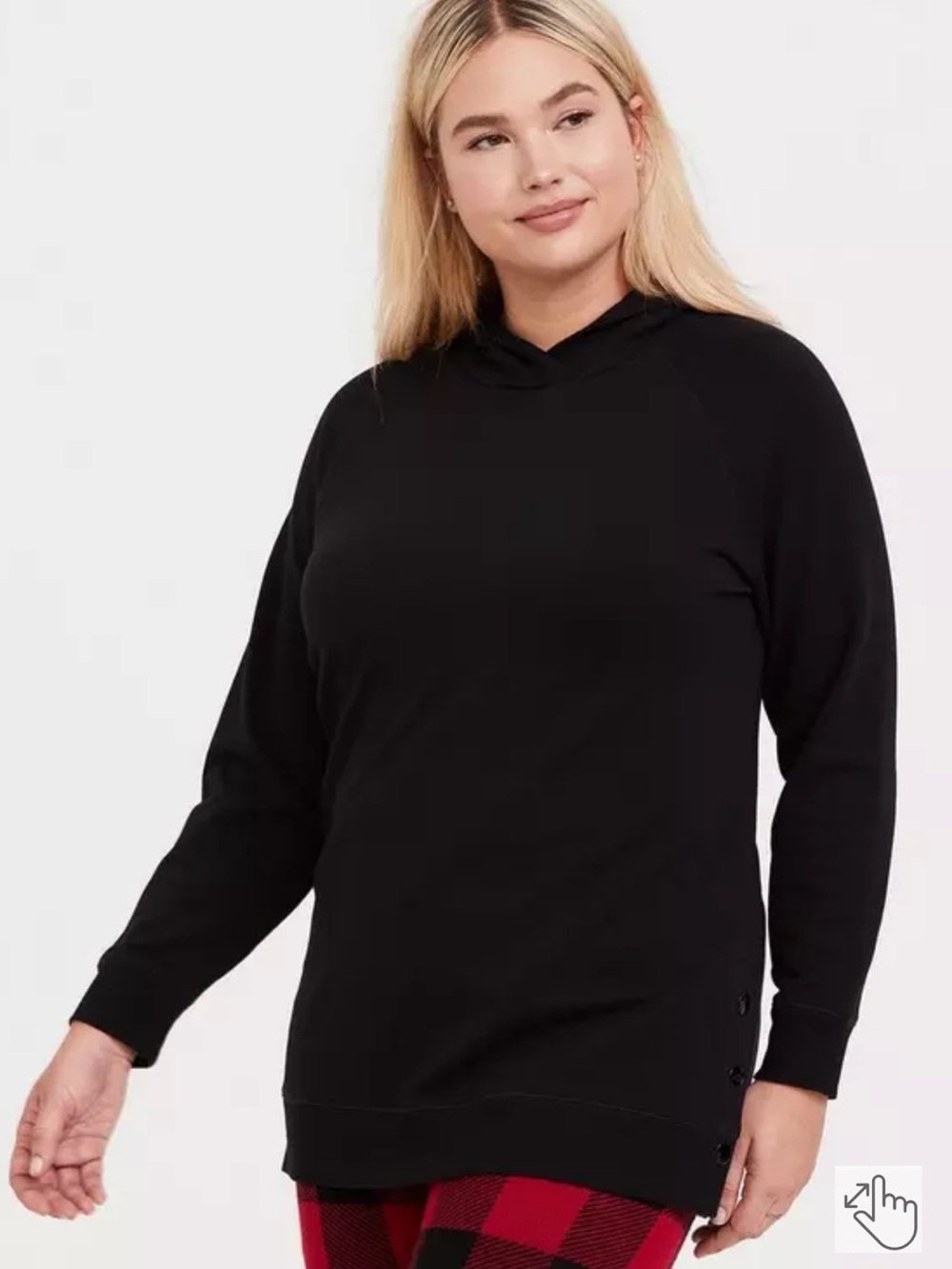 torrid Fleece Snap Button Hem Tunic Hoodie Black 3